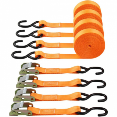 TowTow Polyester Webbing Coated S-Hooks Ratchet Tie Down Straps Pack of 4