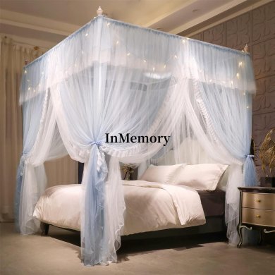 InMemory Double Layer Cozy Drape Netting 4 Opening Mosquito Net for Girls