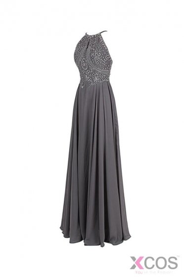 Gray Chiffon Backless Cheap Long Evening Prom Dress ED0651