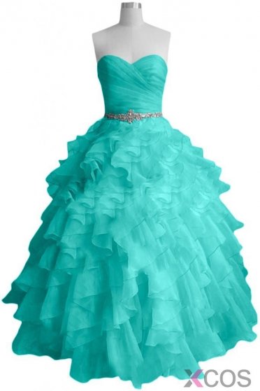 2015 Youthful Ball Gown Floor-length Ruched Organza Ruffles Beading Prom Dress ORPD-7317