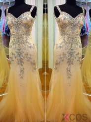 Honorable Prom Dress -Sheath V-Neck Spaghettis Straps with Rhinestone