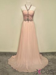 Simple Dress Elegant A-line Gems Halter Long Chiffon Prom Dresses/Evening Dresses CHPD-7012