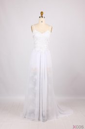 Simple Dress 2015 Popular Wedding Dresses, Sphagetti Sweetheart Lace Wedding Dresses, Side Slit Long Chiffon Wedding Dresses, Beach Wedding Dresses CHPD-7091