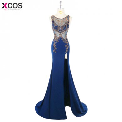 XCOS 2018 Evening Dress Beading Prom Party Gowns Robe De Soiree Backless Vestido De Festa Formal Women Dresses Sleeveless