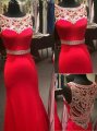 Scoop Neck Beading Illusion Back Mermaid Chiffon Prom Dress-Floor Length Sleeveless Evening Dress