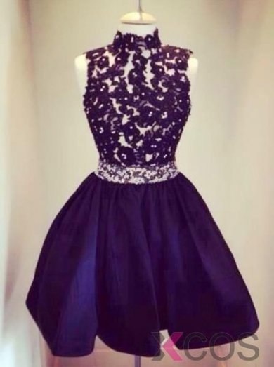 Simple-dress High-neck Short Black 2015 Homecoming Dresses/Cocktail Dresses TAHD-7414