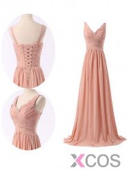 Simple V-neck Ruffles Long Chiffon Bridesmaid Dresses CHBD-70901