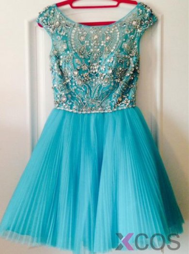 Simple-dress Elegant Beading Scoop Capped Short Tulle Homecoming Dresses/Party Dresses TUPD-7399