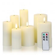 Eywamage Set of 7 Real Wick Flameless Candles with Remote Battery Operated Electric LED Candles Timer Fake Pillar Candles Ivory D 2" 3" H 4" 5" 6" 7"