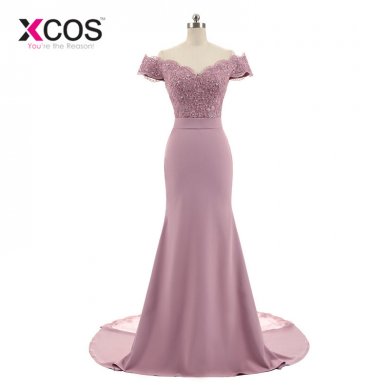 XCOS Pink Evening Dress Abendkleider 2018 Sweetheart Mermaid Prom Dress Satin With Appliques Evening Dresses Long Robe De Soiree