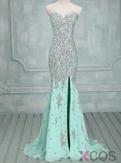 Elegant Mermaid Sweetheart Sweep Train Chiffon Evening/Prom Dress With Beading