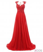 Elegant Jewel Appliques With Beading Red Long Prom Dresses Evening Gown