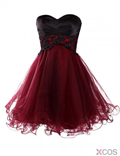 Cute Sweetheart Appliques Burgundy Short/Mini Prom/Cocktail Dress