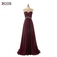 Sheer Neckline Beaded Crystal Chiffon Burgundy Evening Dresses Long 2018 Sexy Cut Out Back Formal Party Prom Gowns