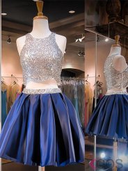 Sparkling Scoop Sliver Sequin Two-pieces Blue Homecoming Dress Prom Gowns SAHD-7099