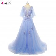 Sexy Scoop Lace Long Prom Dresses 2018 New Tulle Flower Appliques Princess Ball Gown Vintage Evening Dress Vestido De Festa