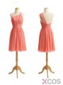 Simple-dress Elegant One-shoulder Short Coral Chiffon Bridesmaid Dresses/Wedding Party Dresses CHBD-70803