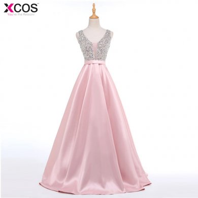 2018 V-Neck Beads Bodice Open Back A Line Long Evening Dress Party Elegant Vestido De Festa Fast Shipping Prom Gowns