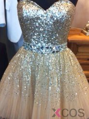 Simple-dress Strapless A-line Sparkle 2015 Tulle Homecoming Dresses/Party Dresses TUHD-70758