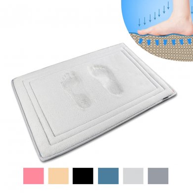 YOUTHLOTUS 17x24 Inch Memory Foam Bath Mat Non Slip Super Water Absorption Velvet Bath Rug Cozy Comfortable Machine Washable Easy to Dry Light Gra