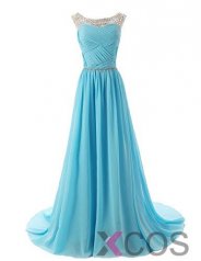 Simple Dress Elegant A-line Beading Scoop Long Chiffon Prom Dresses/Evening Dresses/Party Dresses CHPD-7198