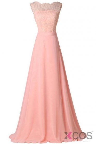 Blush Pink Lace Elegant Charming Formal Chiffon Prom Dresses OK30