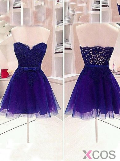 2015 Modern A-line Sweetheart Sleeveless Short Tulle Belt Homecoming Dress/Bridesmaid Dress TUHD-7290