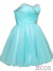 2015 Sexy A-line Mini Sweetheart Lace-up Organza Beading Homecoming Dress ORHD-7257