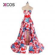 New Arrival Flower High Low Prom Dress Detachable Train Bow vestido de festa Red Evening Dresses Formal Gowns 2018