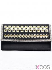 Special Black Rhinestone Satin Evening Handbags/Clutches