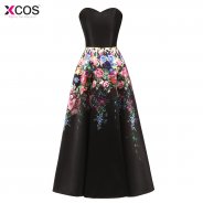 Long Prom Dresses 2018 Elegant A-Line Black Prom Dress Formal Party Dresses Flower Floral Printed Evening Gown Vestido De Festa