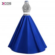 Sequins Beaded Halter Two Piece Royal Blue Prom Dresses 2018 A-Line Formal Women Party Gown Evening Dress Vestidos de Festa