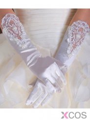 Simple Satin With lace Appliques Fingers Bridal Gloves