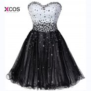 Beautiful Sweetheart Crystal Beaded Puffy Short Tulle Homecoming Dresses White Black Prom Graduation Party Formal Dress