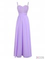 Elegant A-line Spaghetti Straps Chiffon Sleeveless Long Lilac Prom Dress With Appliques