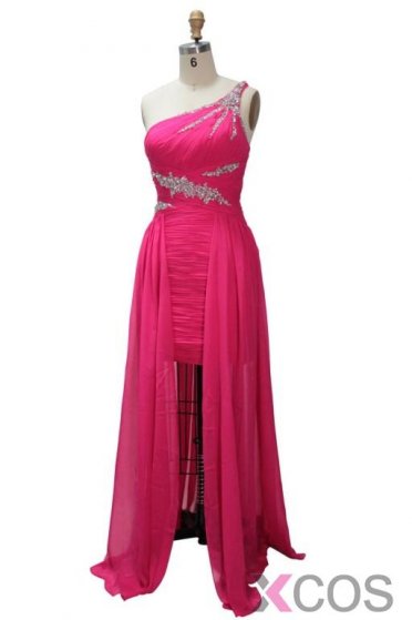 2015 Magnetic A-line One Shoulder Floor Length Chiffon Beaded Prom Dress CHPD-7215