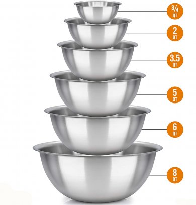 Forsure mixing bowl Set of 6 - stainless steel mixing bowls - Polished Mirror kitchen bowls - Set Includes ¾, 2, 3.5, 5, 6, 8 Quart - Ideal For Cooking & Serving - Easy to clean - Great gift