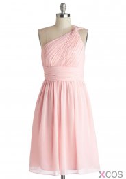 Simple Dress A-line One-shoulder Pink Chiffon Bridesmaid Dresses, Wedding Reception Dresses CHPD-7130