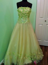 Cute A-line Floor-length Green Tulle Prom Dress With Appliques