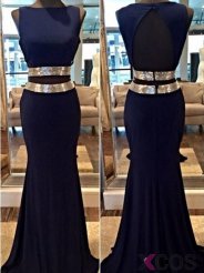 Mermaid Prom Dress/Evening Dress - Navy Blue Bateau Sash