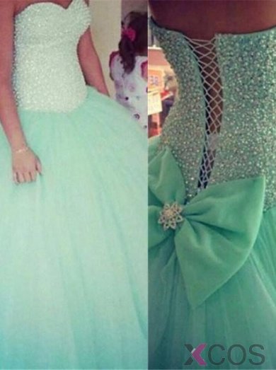 Simple-dress 2015 Elegant Ball Gown Sweetheart Lace-up Beading Long Tulle Quinceanera Dress TUQD-81244