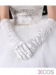 White Elbow Length Pleat Fingers Bridal Gloves