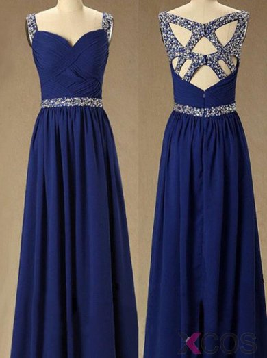 Simple Dress 2015 Beading Sweetheart Royal Blue Floor-length Chiffon Prom Dresses/Evening Dresses CHPD-7143