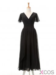 Cheap Sheath/Column V-neck Floor Length Black Chiffon Mother of The Bride Dress SADT100030