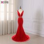 Robe De Soiree Mermaid Red Evening Dress Lace formal Celebrity Dresses Tank V Neck Beaded Evening Gowns 2018