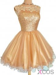 Simple-dress Elegant Scoop Sequin Gold Short A-line Homecoming Dresses/Party Dresses TUHD-70784