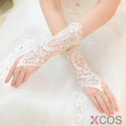 New Style Bridal Lace Rhinestone Fingerless Gloves for Wedding Party Prom