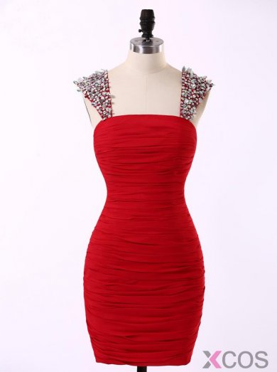 Sexy Strapless Short Chiffon Red Party Prom/Homecoming Dress With Crystal