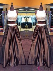 Two Piece Prom Dress/Evening Dress - Chocolate Crew Neck A-Line Beading