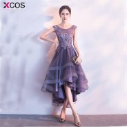 Purple Cocktail Dress Elegant High Low Appliques vestido cocktail Scoop Short Graduation Dresses 2018